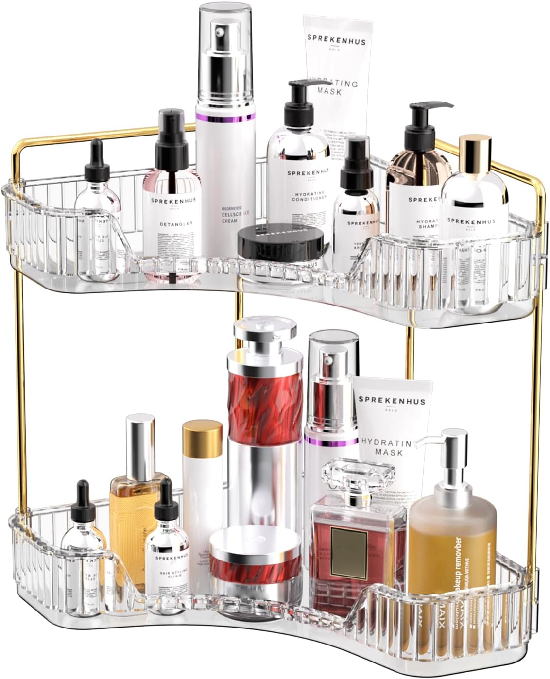 Luxury Skincare Tray - رف تخزين شفاف من طبقتين للحمام،