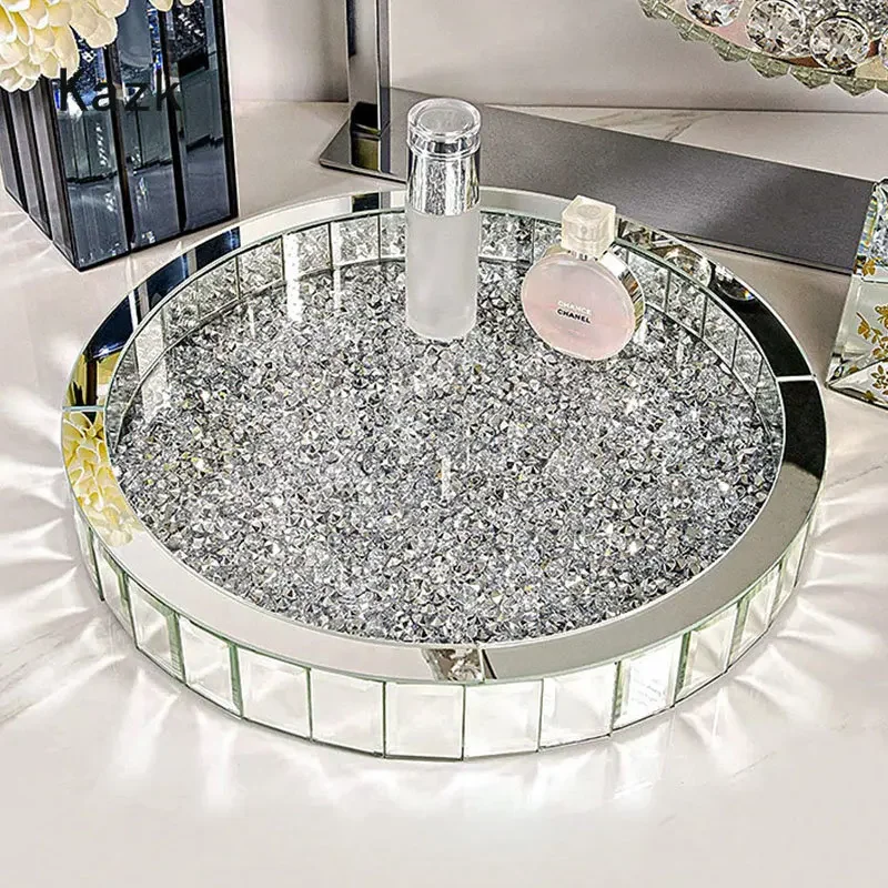 Luxury Skincare Tray - صواني تخزين زجاجية مرصعة بالألماس الفاخر،