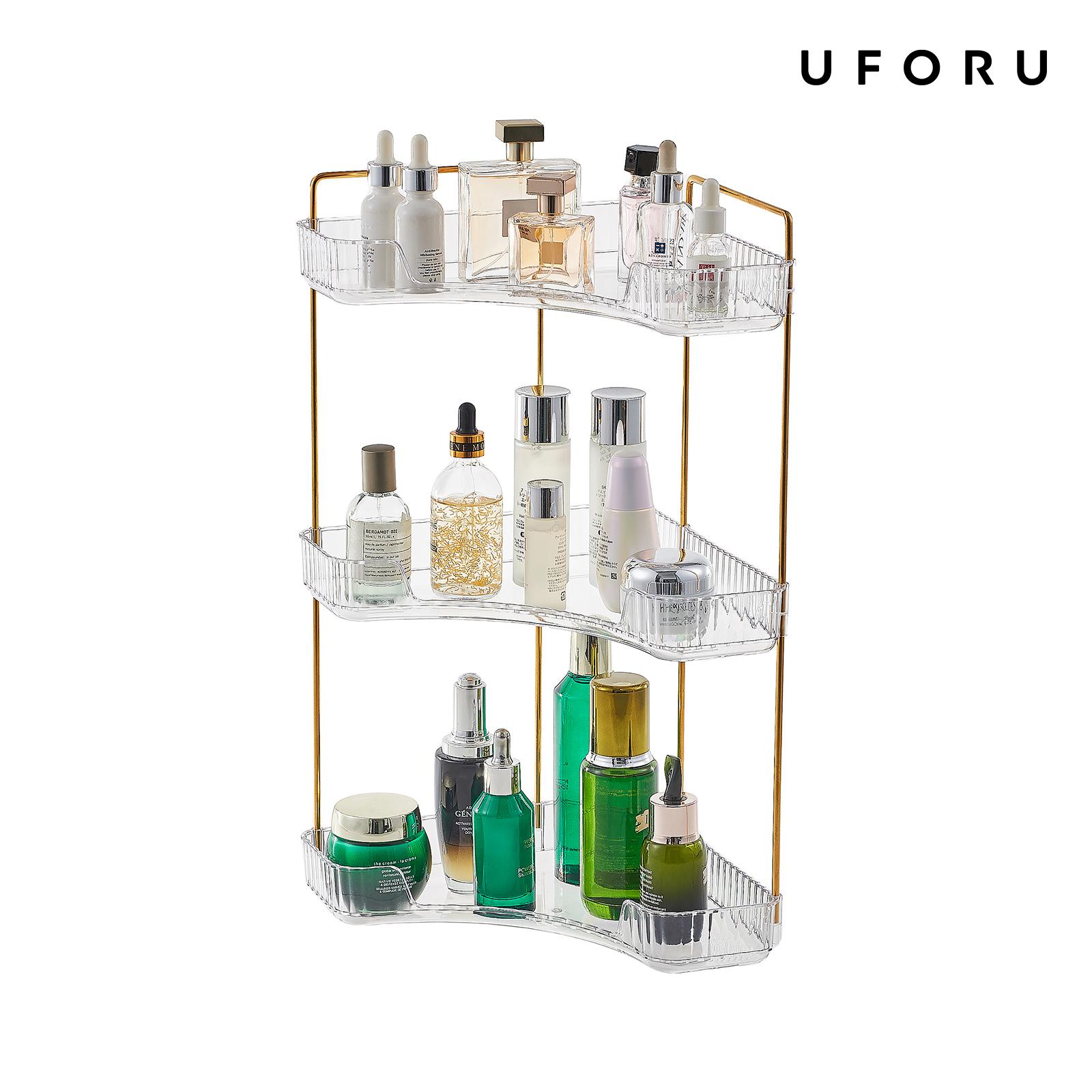 Luxury Skincare Tray - منظم حمام شفاف بثلاث طبقات، رف