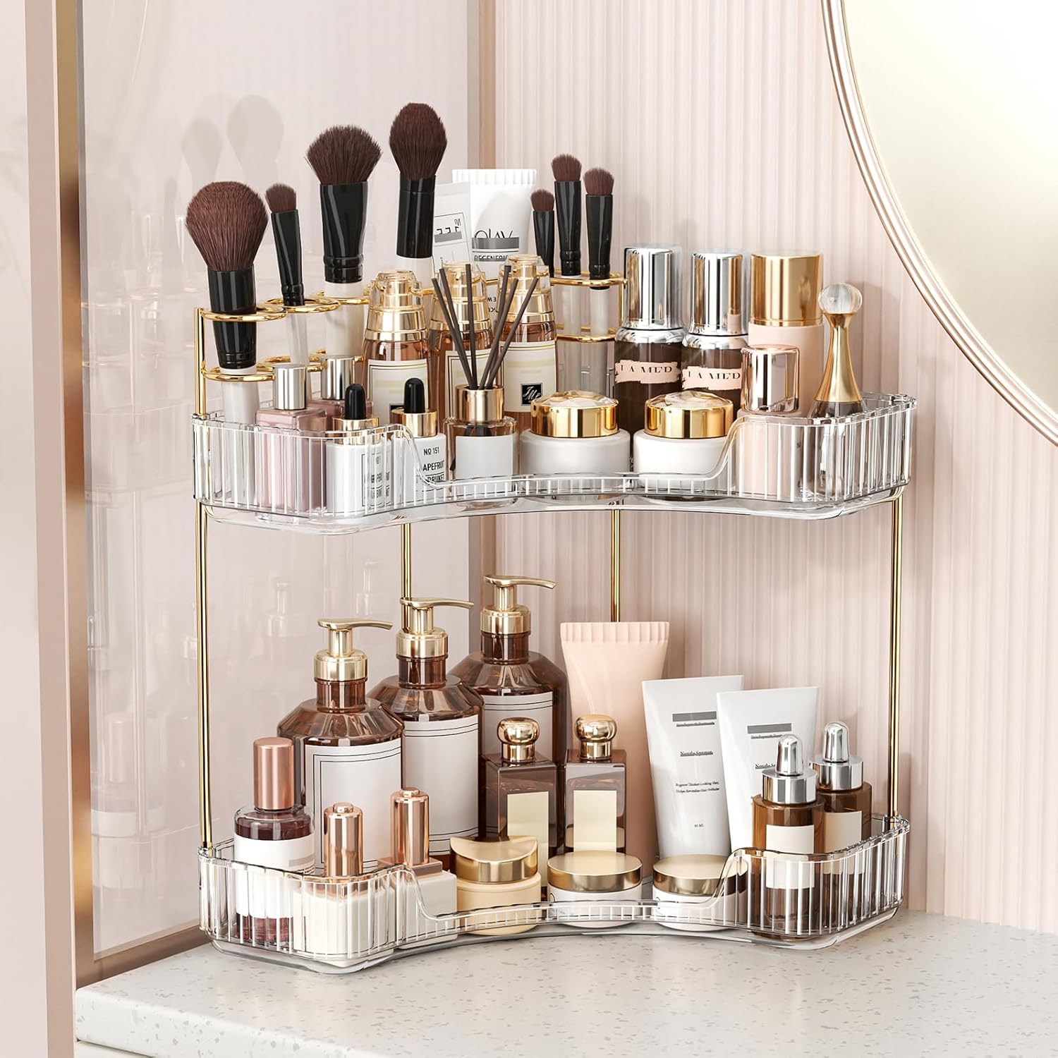 رف تخزين شفاف من طبقتين للحمام - مراجعة Luxury Skincare Tray وسعره